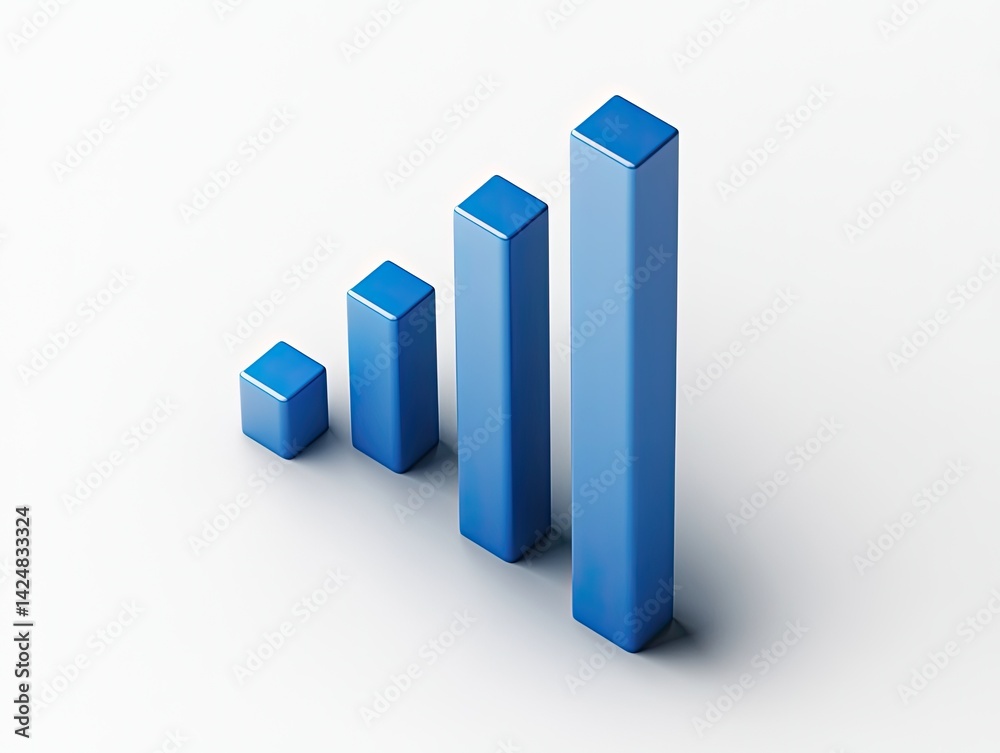 Ascending blue 3D bar graph on white background. Ascending blue 3D bar graph on white background.