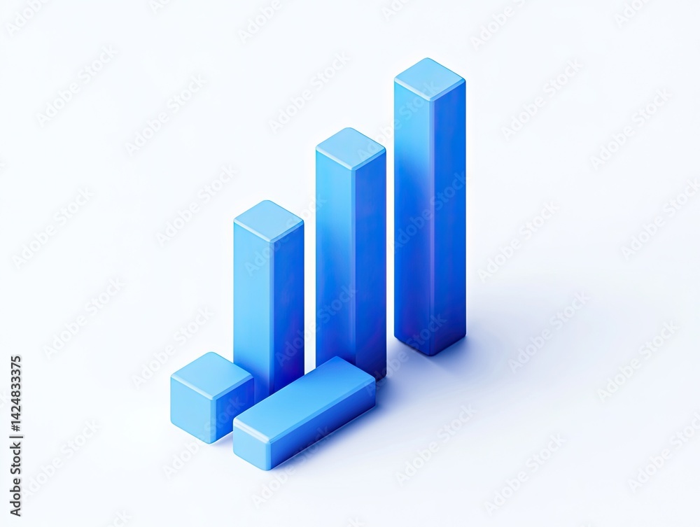 3D blue bar graph showing upward trend.