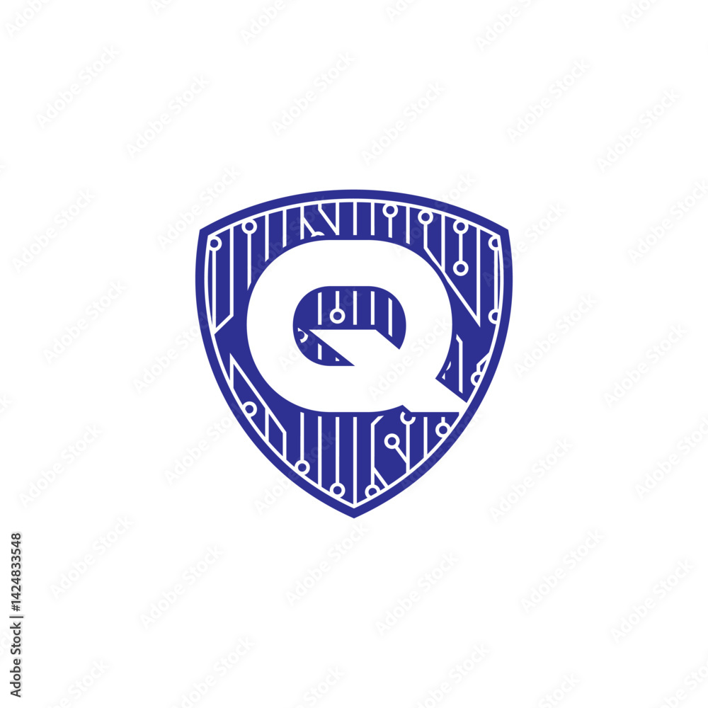 Naklejka premium Shield, Letter Q and Electronic Logo Design 001