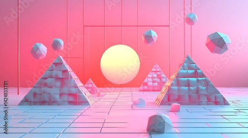 Pink Neon Geometric Abstract Art.