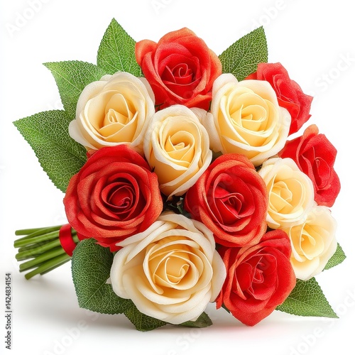 Elegant Red and Cream Rose Bouquet on White