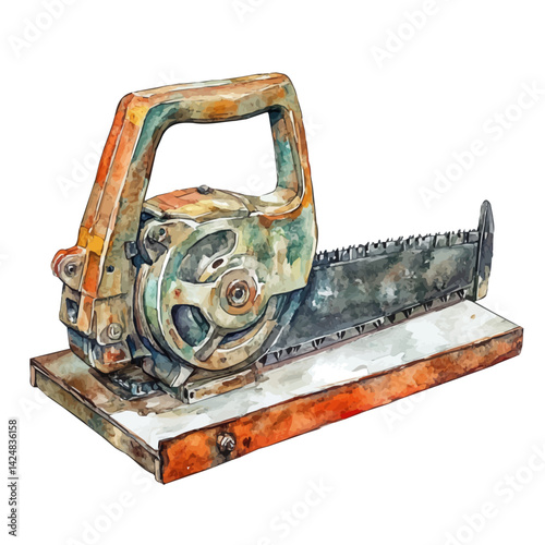 Power cut‑off saw, watercolor illustration, isolated on a white background.

