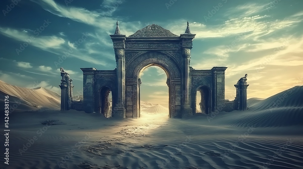 Fototapeta premium Ancient desert archway at sunrise