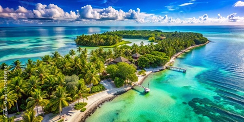 Aerial View of Lush Vacation Isle Park, Tropical Island Paradise