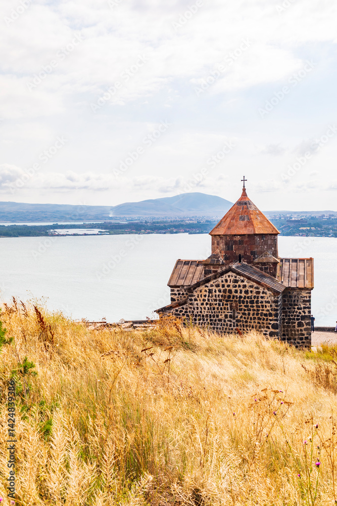 Western Asia, Eurasia, South Caucasus, Republic of Armenia. Sevan. The church of Surp Astvatsatsin at the Sevanavank Monastery complex on Lake Sevan.