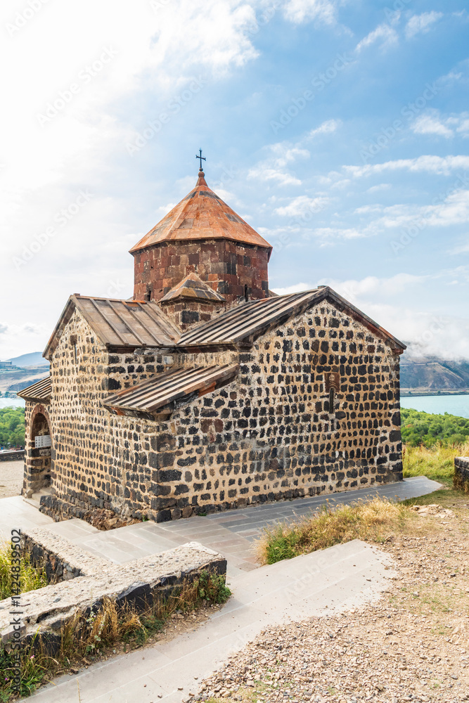 Western Asia, Eurasia, South Caucasus, Republic of Armenia. Sevan. The church of Surp Astvatsatsin at the Sevanavank Monastery complex on Lake Sevan.