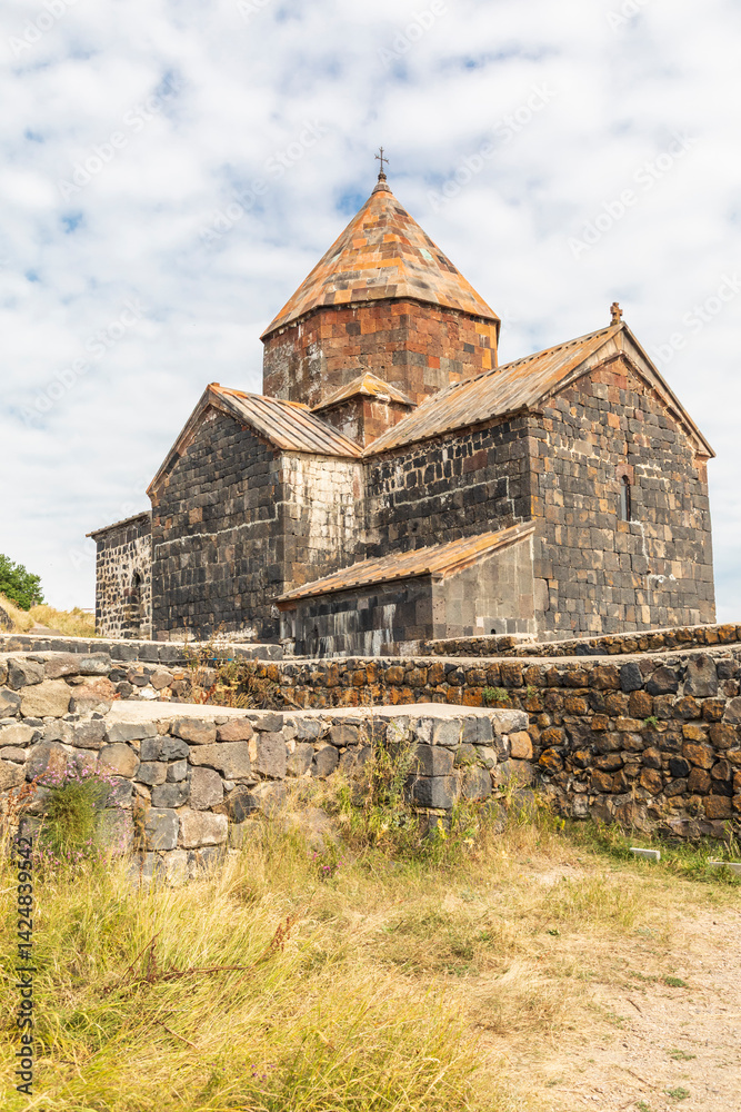 Western Asia, Eurasia, South Caucasus, Republic of Armenia. Sevan. The church of Surp Arakelots at the Sevanavank Monastery complex on Lake Sevan.