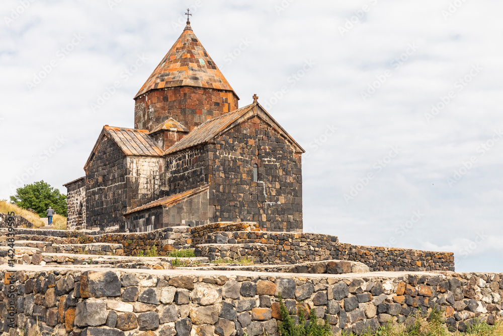 Western Asia, Eurasia, South Caucasus, Republic of Armenia. Sevan. The church of Surp Arakelots at the Sevanavank Monastery complex on Lake Sevan.