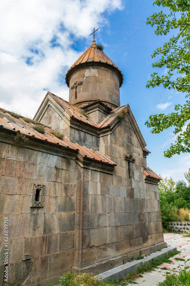 Western Asia, Eurasia, South Caucasus, Republic of Armenia. Tsakhkadzor. Kecharis Monastery Exterior view of Church of Saint Harutyun, 13th C.