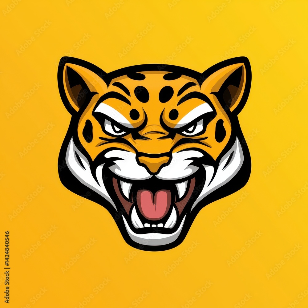 Fototapeta premium Stylized illustration of a fierce tiger head with open mouth and sharp teeth