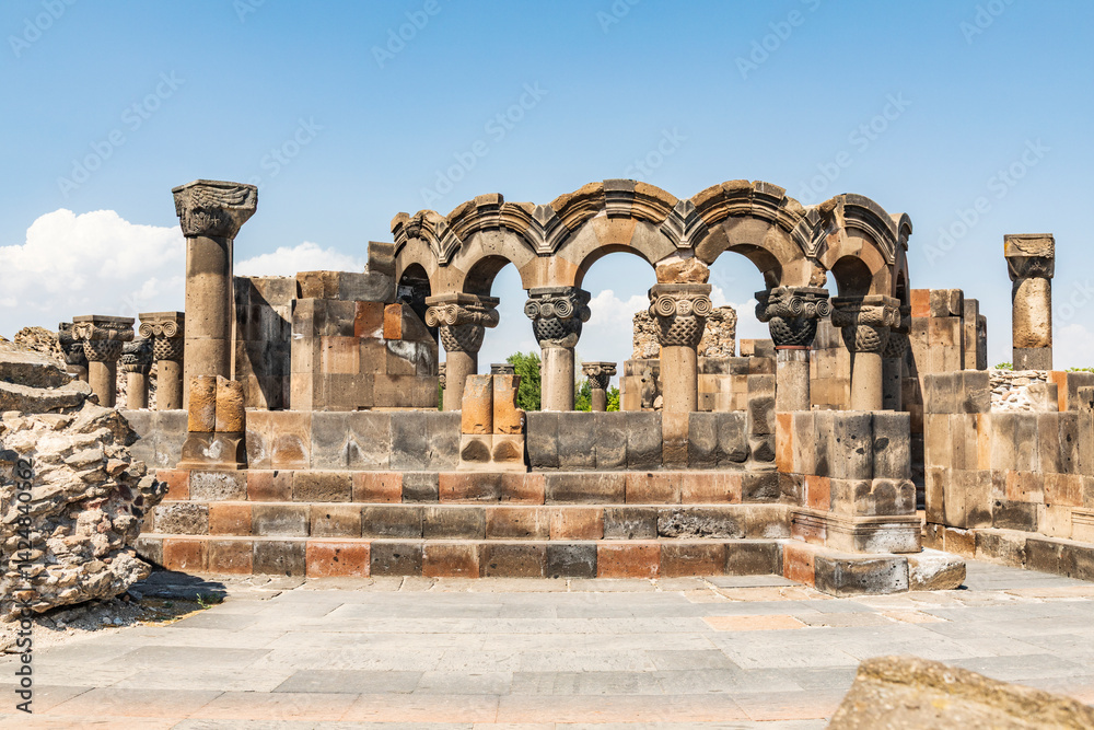 Armenia. Armavir Province. Vagharshapat. Zvartnots. Ruins of the Zvartnots Cathedral.