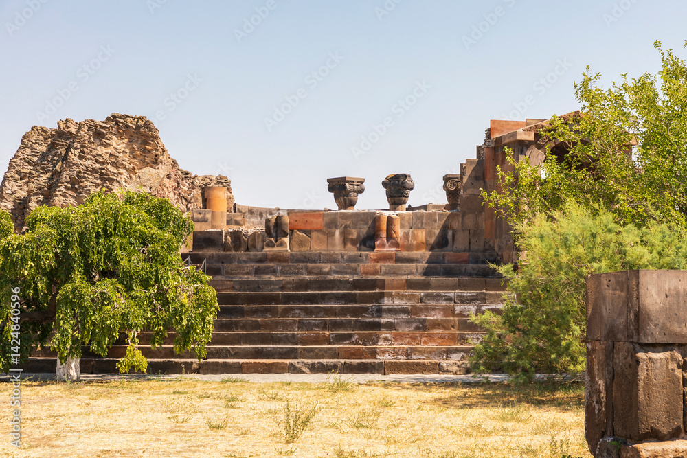 Armenia. Armavir Province. Vagharshapat. Zvartnots. Ruins of the Zvartnots Cathedral.