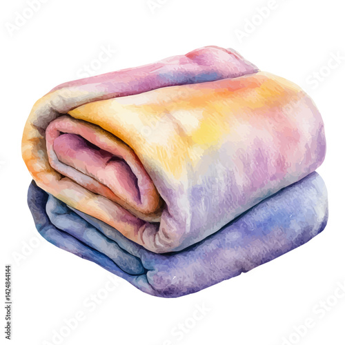 Plush baby blanket folded neatly, watercolor illustration, isolated on a white background.

