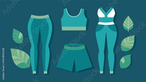 A set of ecofriendly workout clothes made from sustainably sourced bamboo fibers providing both performance and environmental benefits.. Vector illustration