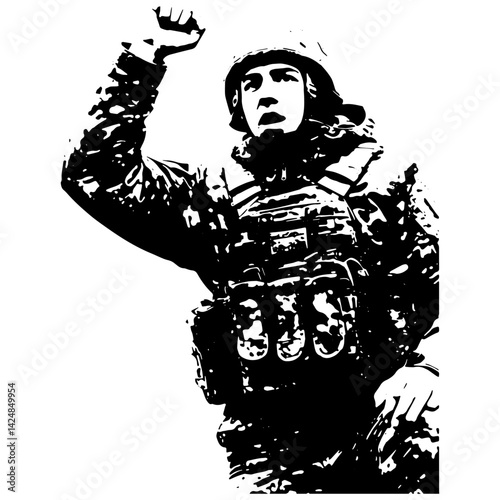 Black and White Ukraine Army Art Ilustration, Offering motivation to a fellow team member clean