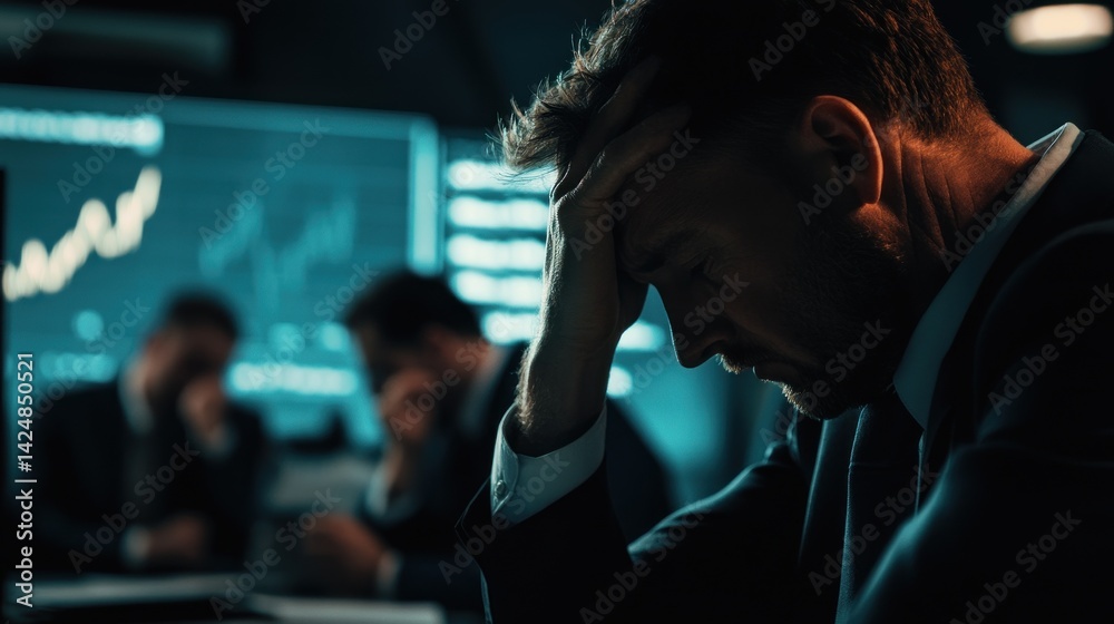 A Businessman in Despair With His Hand on His Forehead A Businessman in Despair With His Hand on His Forehead