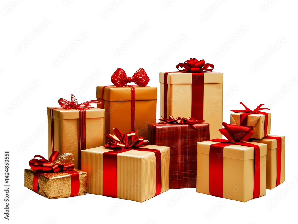 Obraz premium Collection Of Gift Boxes With Red Ribbons Isolated Transparent Background