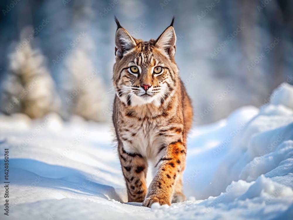 Fototapeta premium Bobcat Winter Wonderland: Snow Prints in Fresh Powder