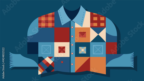 A charming oneofakind quilt featuring a mix of vintage denim and flannel fabrics each piece telling the story of a bygone era.. Vector illustration
