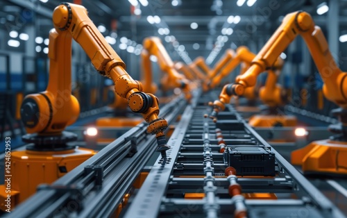 Industrial Robot Arms Working on an Assembly Line