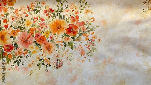 Delicate floral watercolor design on aged paper