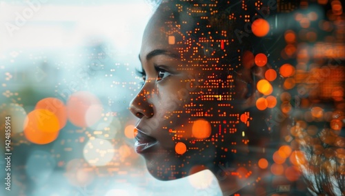 A Woman's Face with a Cityscape Overlay