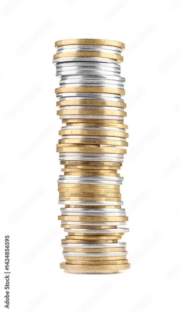 Stack of different coins isolated on white Stack of different coins isolated on white