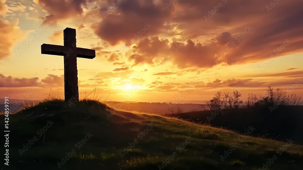 Sunset Cross: A Peaceful Hilltop Silhouette Sunset Cross: A Peaceful Hilltop Silhouette
