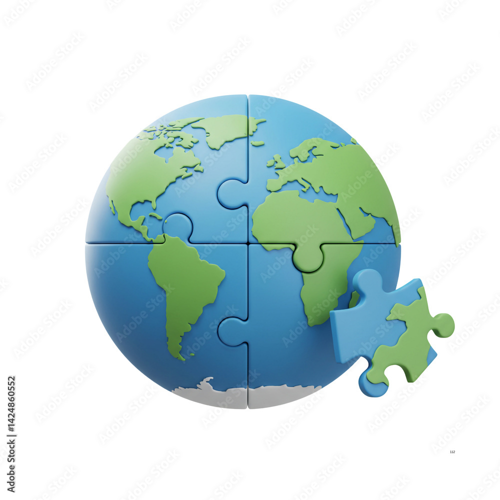 Fototapeta premium 3D Puzzle Pieces Forming Earth Globe Solution Environment Problem Solving World Unity Cooperation Planet Strategy