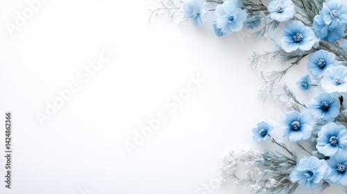 Light blue flowers on a white background.  Delicate floral arrangement