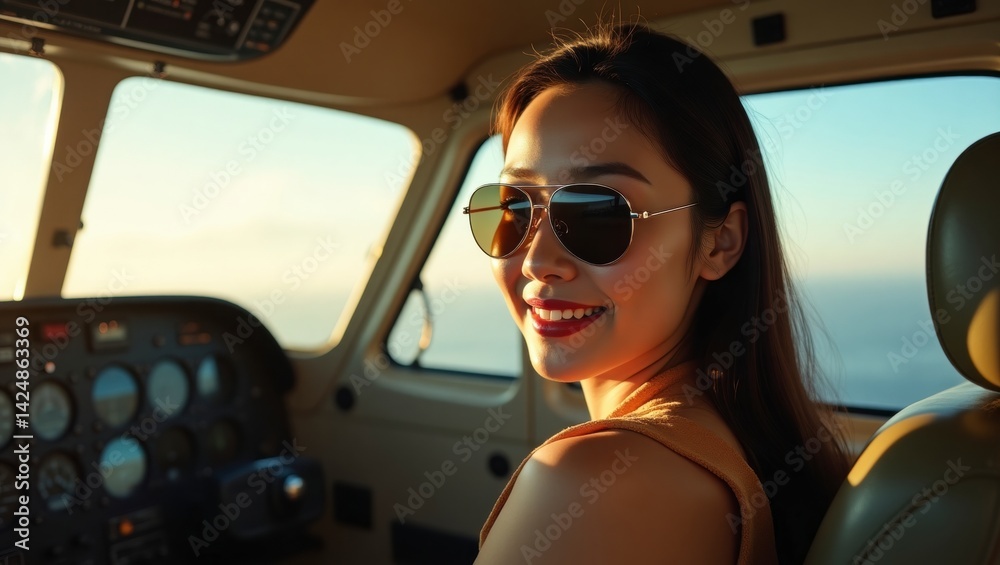 Naklejka premium A stylish woman in a car captured in a surreal and vibrant cinematic photo full of energy and motion