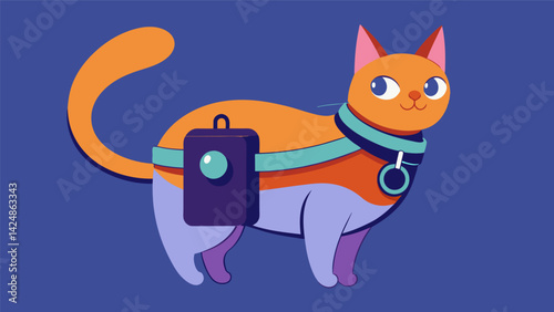 Curious about your cats nightly adventures Let them show you with a discreet lightweight camera that attaches to their collar.. Vector illustration