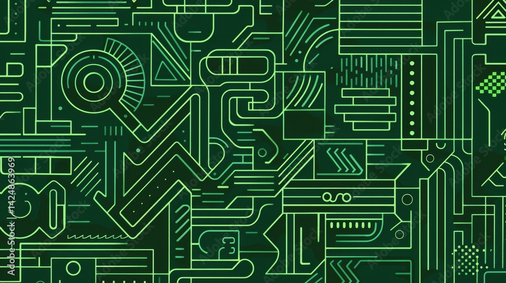 Green and yellow digital grid with glowing lines. Futuristic technology background for design and innovation. Digital artwork of glowing light electric circuit or motherboard with green color. AIG51. Green and yellow digital grid with glowing lines. Futuristic technology background for design and innovation. Digital artwork of glowing light electric circuit or motherboard with green color. AIG51.