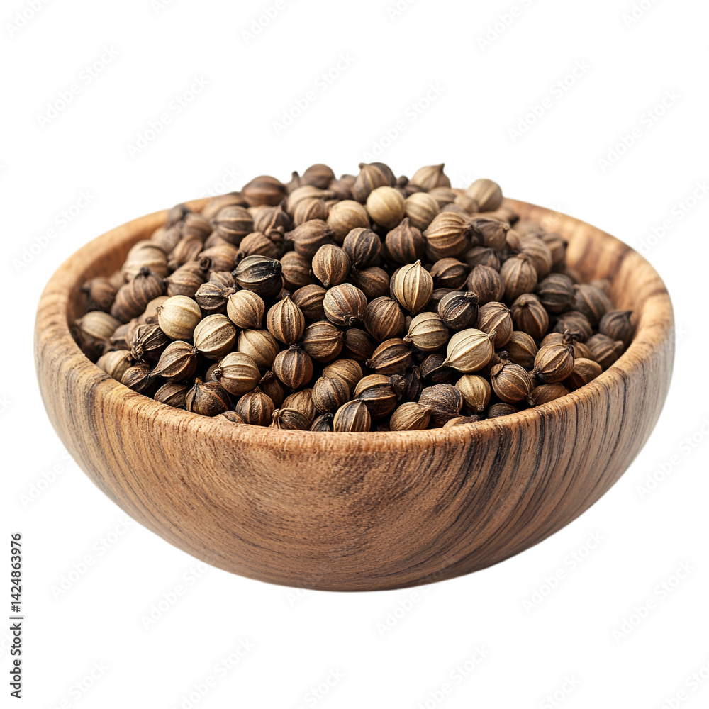 Coriander Seeds in Wooden Bowl Spice Aromatic Flavor