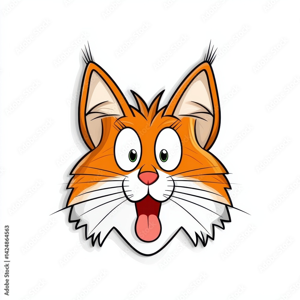 Fototapeta premium Cartoon illustration of an orange cat with white accents and large round eyes