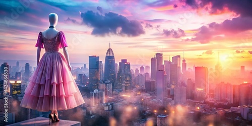 Dreamy Double Exposure: Pink Fashion & Cityscape