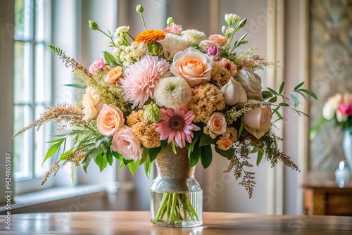 Elegant Floral Arrangement: Delicate Flower Designs with Copy Space for Text