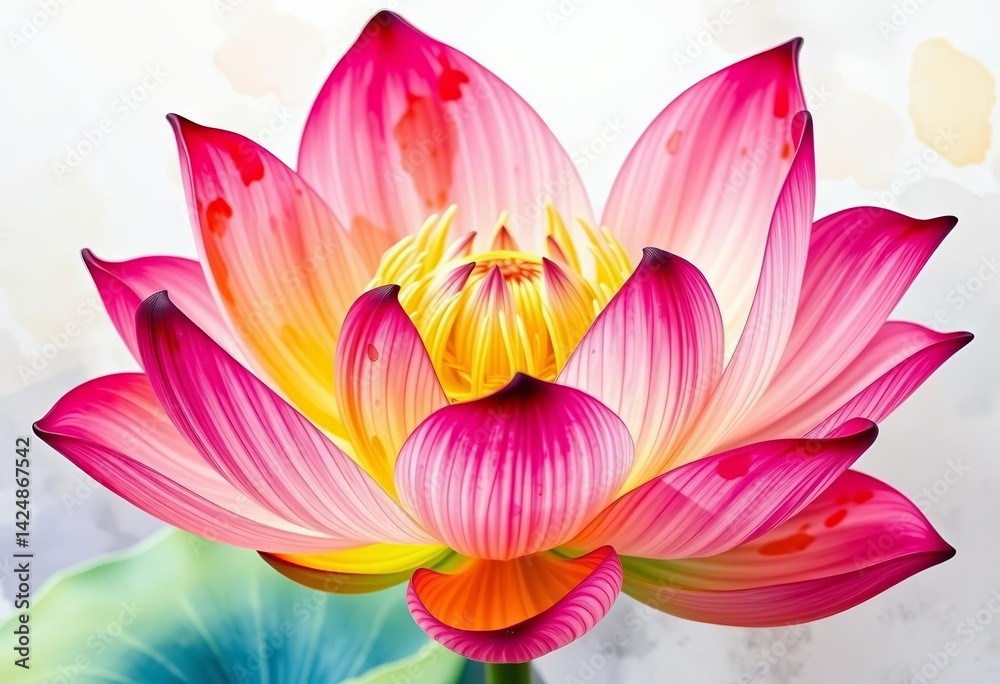 Vibrant watercolor lotus bloom, intricate petals, soft abstract background, creative, peace Vibrant watercolor lotus bloom, intricate petals, soft abstract background, creative, peace