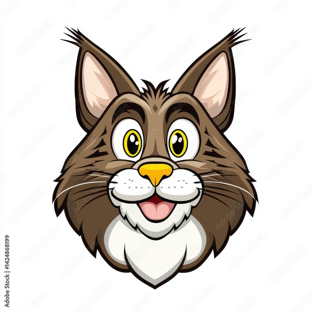 Fototapeta premium Cartoon illustration of a brown cat with a white chin and yellow eyes