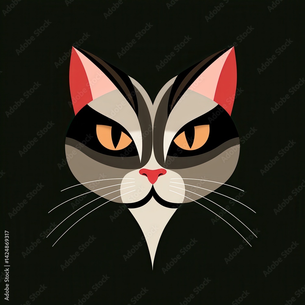 Obraz premium Stylized illustration of a cat's face with bold colors and geometric shapes