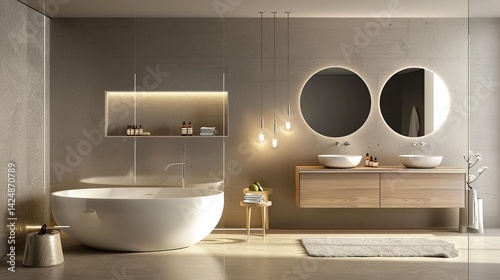 Modern Bathroom with Freestanding Tub and Double Vanity