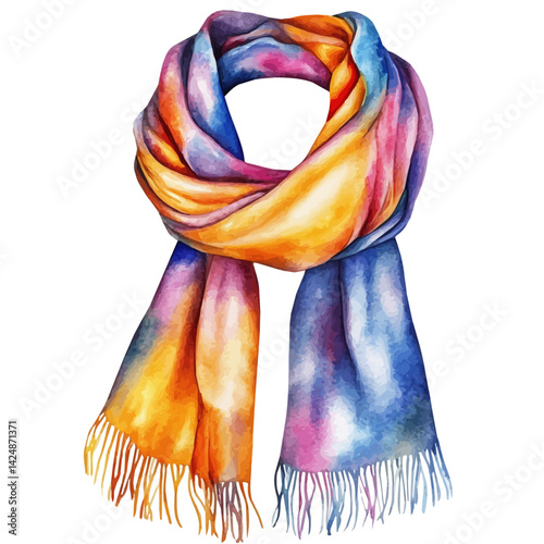 Pashmina wrap, watercolor illustration, isolated on a white background.


