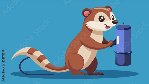 A mischievous ferret pushing its nose against the dispensers microphone hoping for an extra treat.. Vector illustration