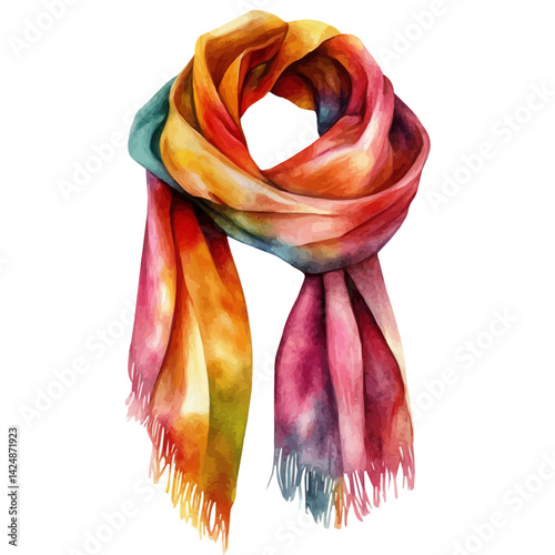 Pashmina wrap, watercolor illustration, isolated on a white background.

