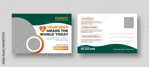 Donation charity postcard template | Fundraiser event & Nonprofit campaign promotion | Humanitarian aid community