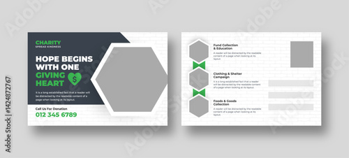 Donation charity postcard template | Fundraiser event & Nonprofit campaign promotion | Humanitarian aid community