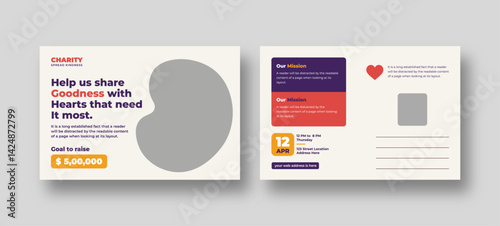 Donation charity postcard template | Fundraiser event & Nonprofit campaign promotion | Humanitarian aid community