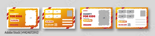 Donation kids charity postcard template | Fundraiser event & Nonprofit campaign promotion set | Humanitarian aid community