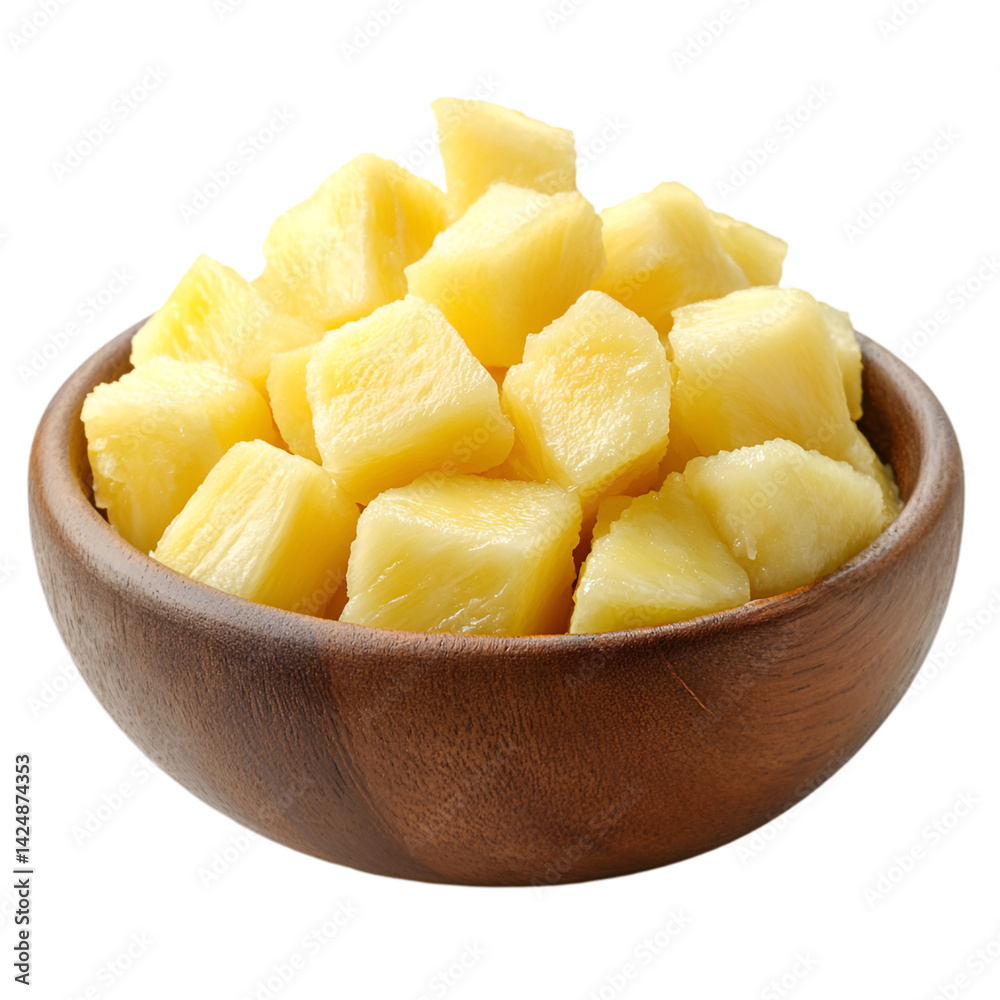 Diced Pineapple in Wooden Bowl Fresh Tropical Fruit Dessert Diced Pineapple in Wooden Bowl Fresh Tropical Fruit Dessert