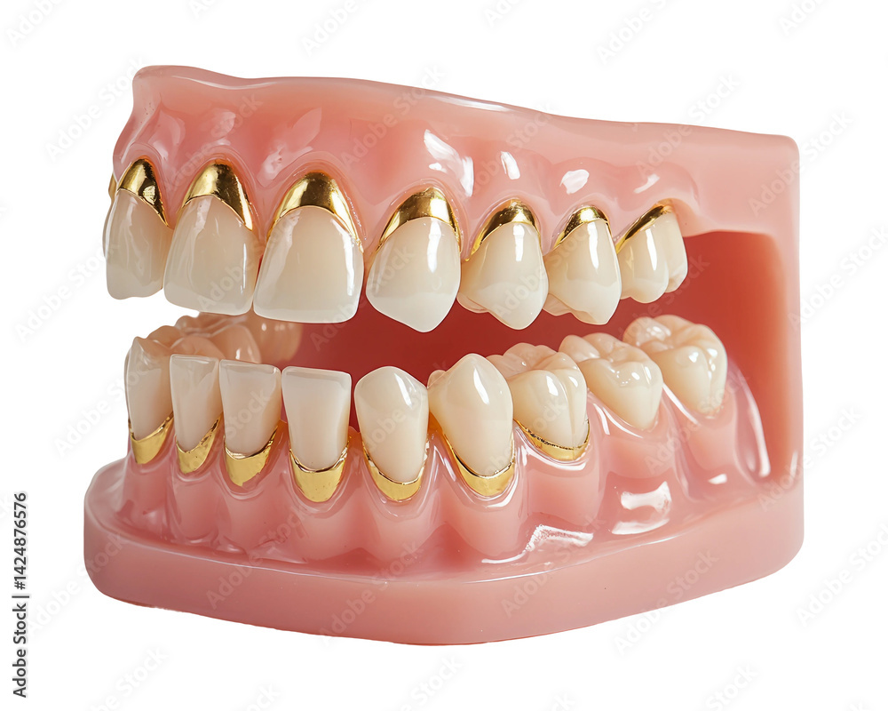 Dental Model with Gold Accents on Transparent Background for Education